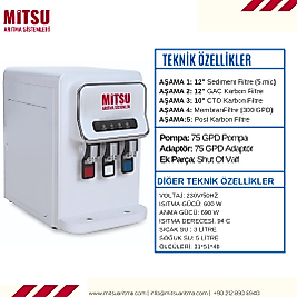 Mitsu Tezgah Üstü Sıcak Soğuk Ve Normal Su Arıtmalı Su Sebili